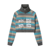 Men Hoodie Striped Stand Collar Zipper Coat Men and Women Letters