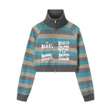 Men Hoodie Striped Stand Collar Zipper Coat Men and Women Letters