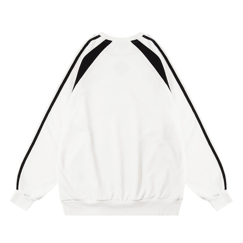 Men Hoodie Spring and Autumn Loose Sweater Men's Casual Raglan Sleeve Patchwork Stripes