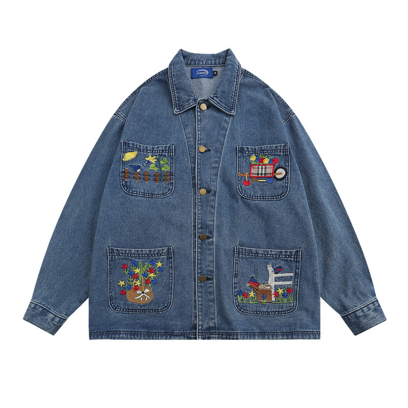 Men Denim Jacket Men's Lapel Shirt Jacket Spring and Autumn