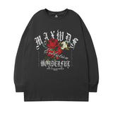 Men Long Sleeve Shirt T-shirt Men's and Women's Autumn and Winter Rose Letter Print Loose Design