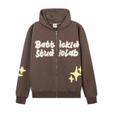 Men Fleece Lined Hoodie English Letter Hooded Sweater Men's Loose Hooded Cardigan Autumn and Winter