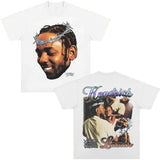 Kendrick Lamar T Shirts Portrait Print Vintage Hip Hop Short Sleeve Loose T-Shirt