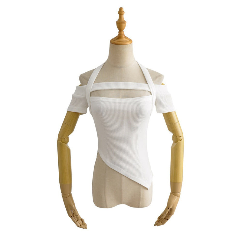 Women T-Shirt Short Sleeve Halterneck T-shirt Top