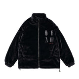 Men Cotton Padded Jacket Coat Letter Embroidered Cotton Jacket Men Winter Thickening Stand Collar Baggy Coat