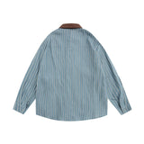 Men Long Sleeved T Shirt Embroidered Long Sleeve Shirt Men's Spring and Autumn Vertical Stripes Contrast Color Shirt Coat Vintage