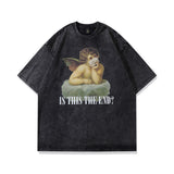 Men T Shirt Cartoon Printed Distressed Short-Sleeved T-shirt for Men and Women