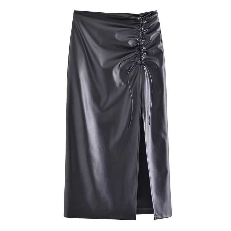 Women Skirt Autumn Pu Sheath Mid Skirt