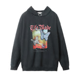 Men Hoodie Worn Looking Washed-out Hooded Pullover Hip Hop Side Seam Sidekick Worn Hoodie