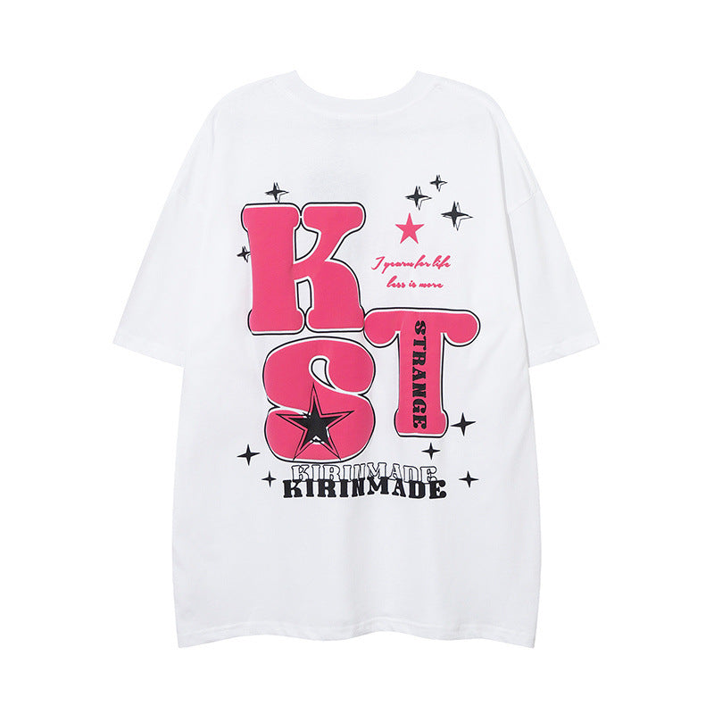 Men T Shirt Letter Print Short-Sleeve T-shirt Loose Men and Women Casual