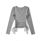 Women T-Shirt Design Tight Long-Sleeved Women's Fall V-neck Bottoming Top