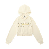 Women Hoodie Letter Cropped Hoodie Loose Long Sleeve Cardigan Jacket