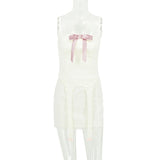 Women Co-Ord Set Summer Sweet Lace Trim Sling Dress Suit
