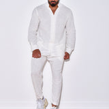 Men Co-Ords Linen Autumn Leisure Suit Long Sleeve
