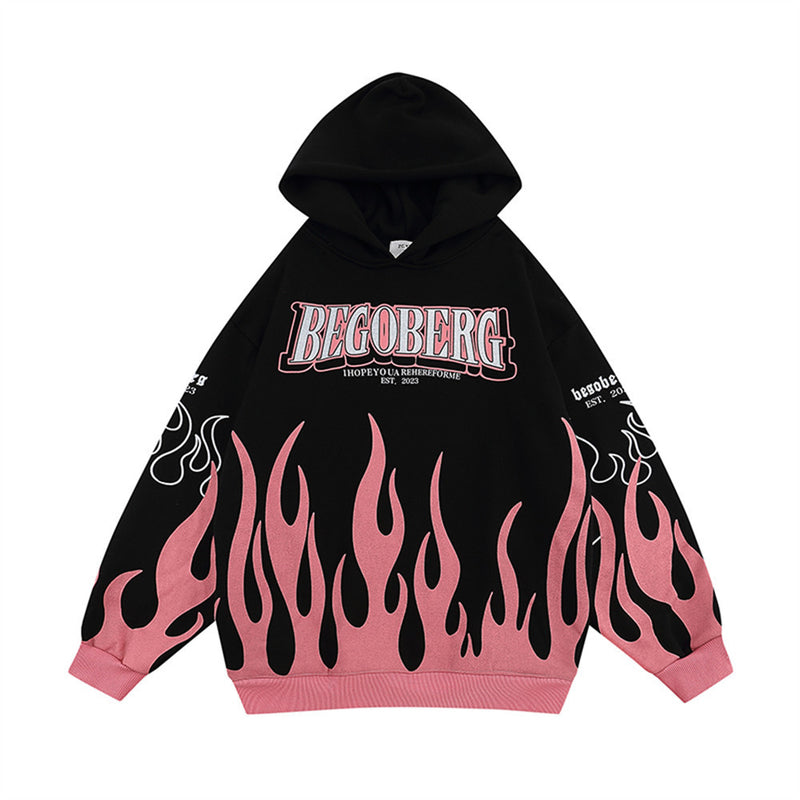 Men Fleece Lined Hoodie Printed Hoodie Men's Autumn and Winter Loose Sweatshirt