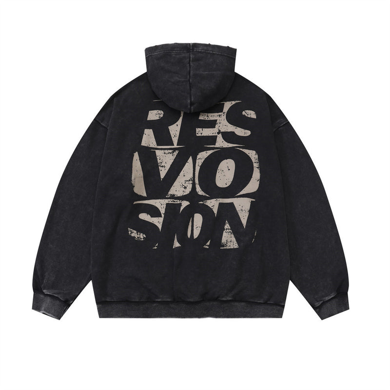 Men Hoodie Angel Character Printed Sweater Men's Washed and Worn Loose Hooded Pullover Top