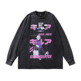 Men Long Sleeve Shirt Vintage Printed Washed Long Sleeve T-shirt Male and Female Trendy Brand