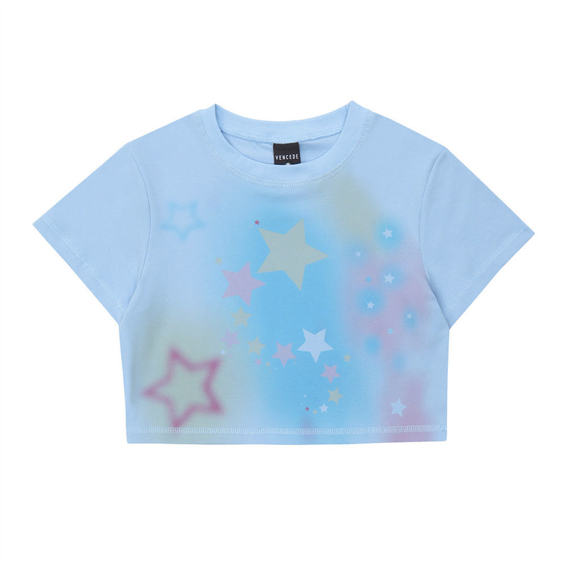 Women T-shirt Short T-shirt Girls Summer Casual round Neck