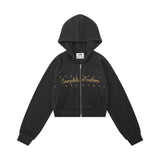Women Hoodie Letter Cropped Hoodie Loose Long Sleeve Cardigan Jacket