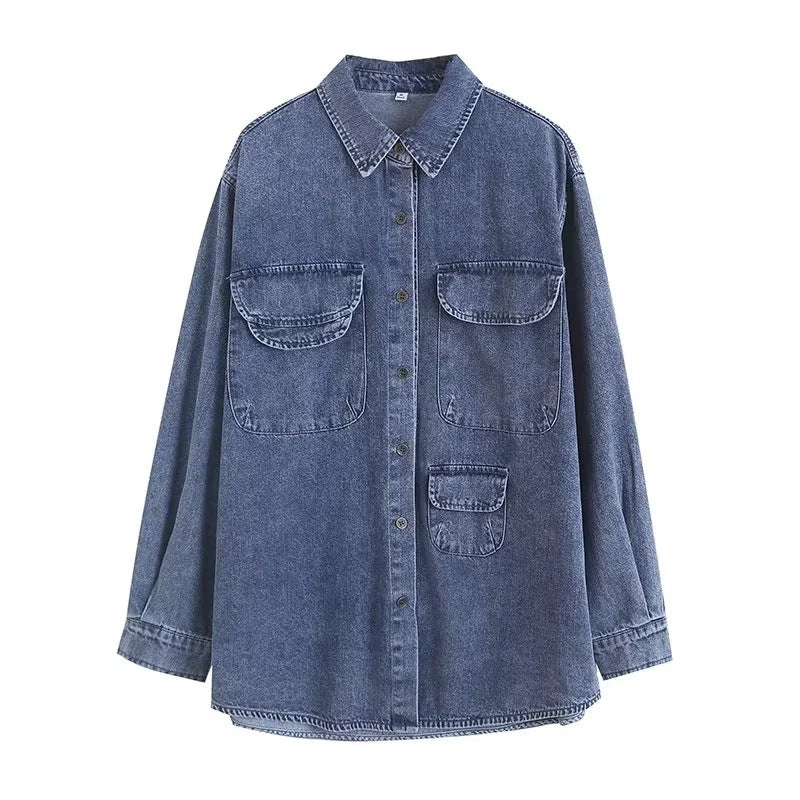 Women T-Shirt 2 Vintage Distressed Oversize Casual Denim Jacket Coat for Women