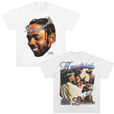 Kendrick Lamar T Shirts Portrait Print Vintage Hip Hop Short Sleeve Loose T-Shirt