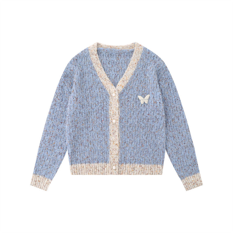 Women Sweater Color Matching Sweater Button Casual Long Sleeve