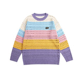 Unisex Sweatshirt Autumn Colorful Striped Hollow Top