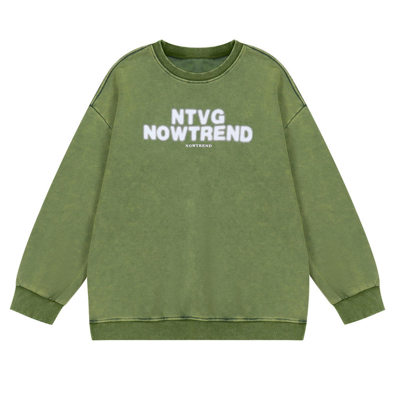 Men Hoodie European Print Distressed round Neck Sweater Men's Long Sleeve Sports