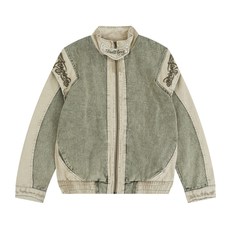 Men Denim Jacket Stitching Washed and Worn Denim Jacket Coat Men's Autumn and Winter Loose Denim Jacket