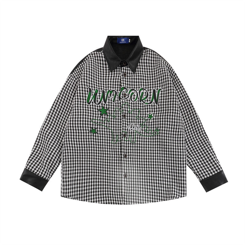 Men Long Sleeved T Shirt Contrast Color Stitching Long-Sleeved Shirt Men's Lapel Shirt Coat Spring and Autumn