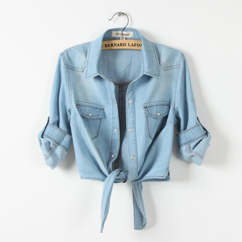 Women T-shirt Denim Shirt Female Lady Short Coat