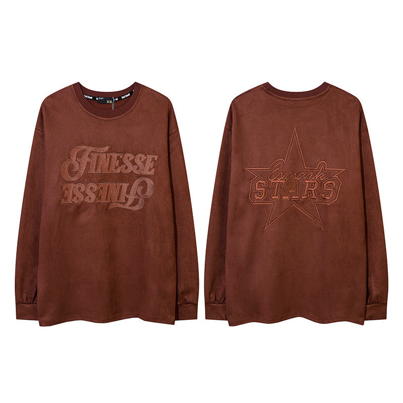 Men Long Sleeve Shirt Embroidered Long Sleeve T-shirt Retro Loose Base Hoodie Men and Women