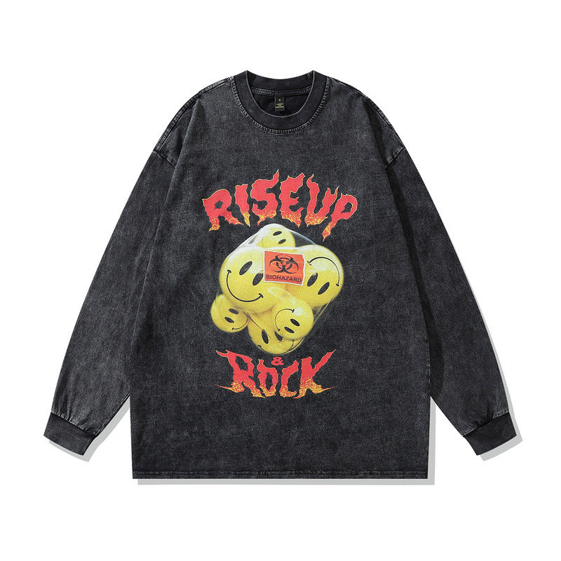 Men Long Sleeve Shirt College Style Washed Long Sleeve T-shirt for Men and Women Spring and Autumn