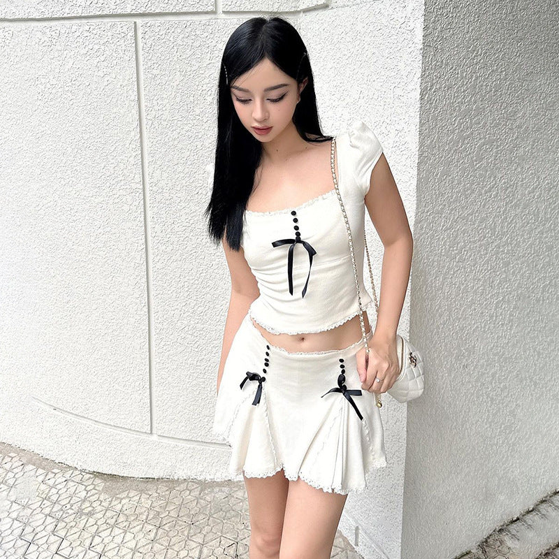 Women Skirt Button Skirt Stitching Navel Skirt Outfit Women