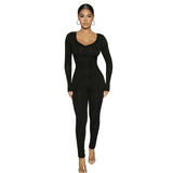 Women Jumpsuit Women's Autumn and Winter Long Sleeve V-neck Tight Trousers