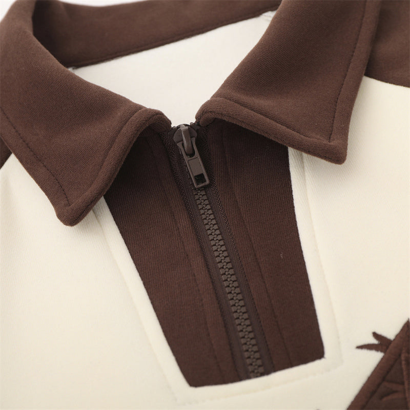Men Hoodie Five-Pointed Star Embroidered Sweater Men's Loose Color Contrast Patchwork Lapel