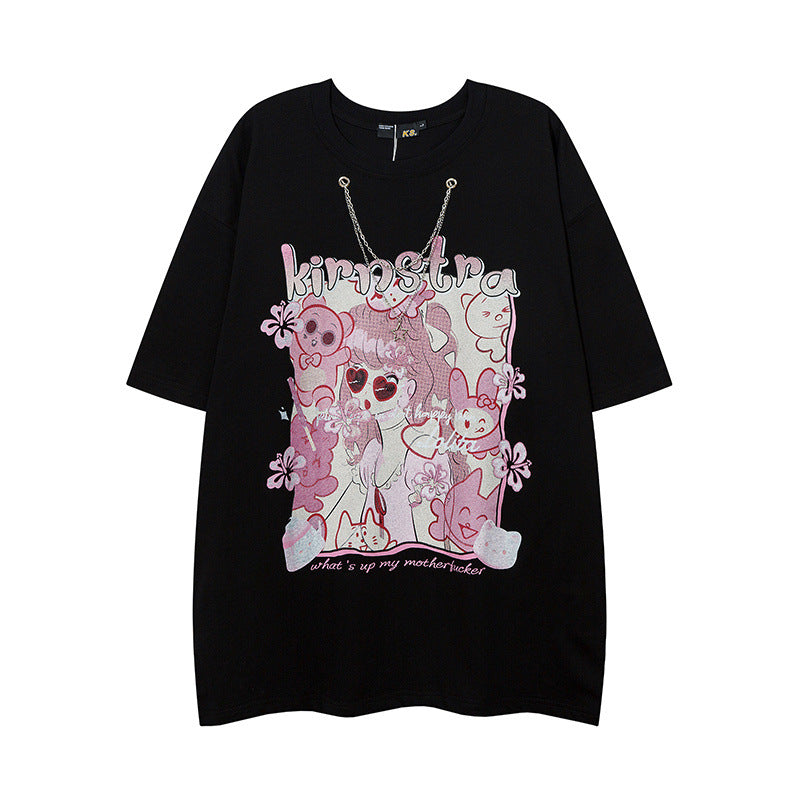 Men T Shirt Anime Print Casual All-Match Short-Sleeved T-shirt Men and Women