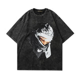 Men T Shirt Washed and Worn Vintage Print Short Sleeves T-shirt Men
