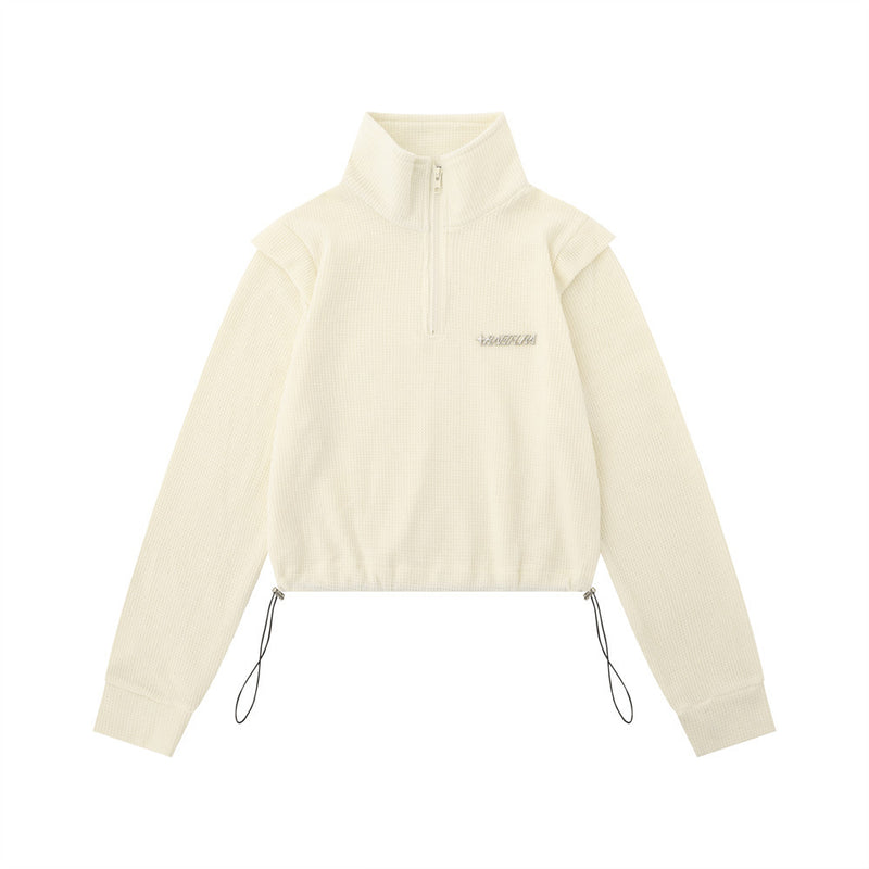 Women Hoodie Waffle Stand Collar Half Sweater Women's Autumn Loose Top