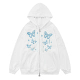 Men Hoodie Bow Bandage Hooded Coat Butterfly Print Cardigan Sweater Spring and Autumn