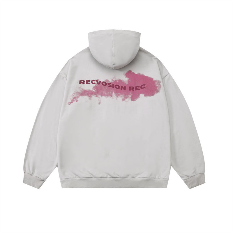 Men Hoodie Printed Sweater Men's Autumn and Winter Worn Looking Washed-out Hooded Pullover