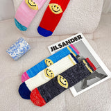 Kapital Sock Hitian Hehong Heel Smiley Face Socks Ins Trendy Street Mid-Calf Autumn and Winter Wool Thick Thread Knitted Socks