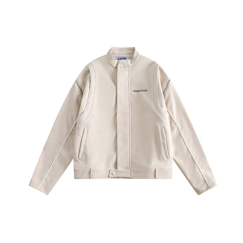 Unisex Jacket Autumn Mid-Length Stand Collar Motorcycle Leather Clothing