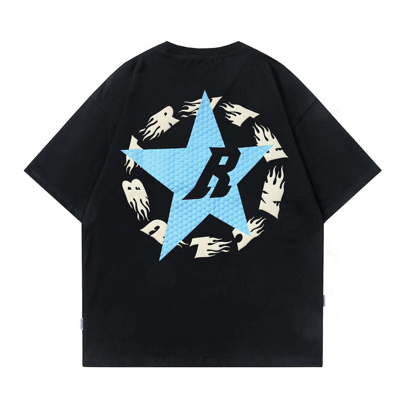 Men T Shirt Vintage Letter Print Street Style Casual Couple Short Sleeve T-shirt