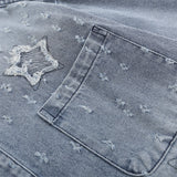 Men Long Sleeve T Shirt Washed and Worn Denim Shirt Jacket Spring and Autumn Men's Embroidery Loose Long Sleeve Shirt