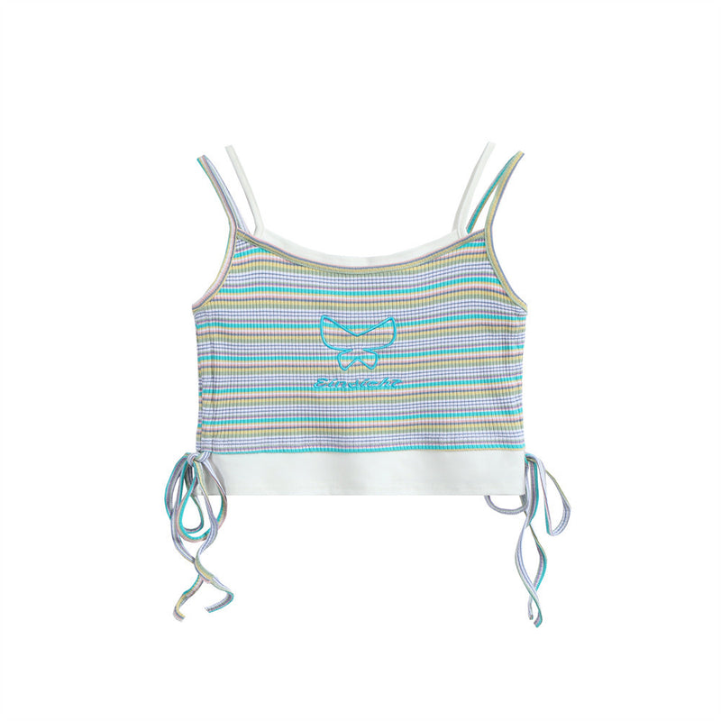 Women Vest Color Striped Vest Girls Summer Casual Short Sling