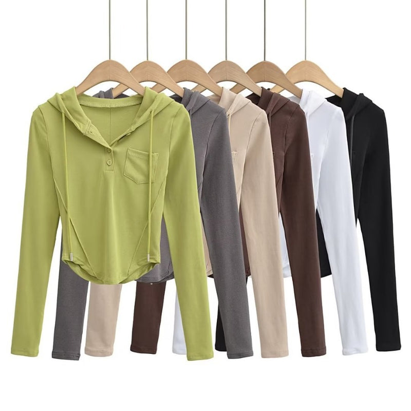 Women T-Shirt Curved Coat Hoodie Hooded Bottoming Shirt T-shirt