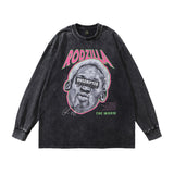 Men Long Sleeve Shirt Printed Washed Long Sleeve T-shirt Men and Women Hiphop Retro