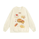 Men Hoodie Bread Burger Print round Neck Pullover Top Autumn and Winter