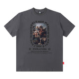 Men T Shirt Summer Retro Portrait Printing round Neck Short Sleeve